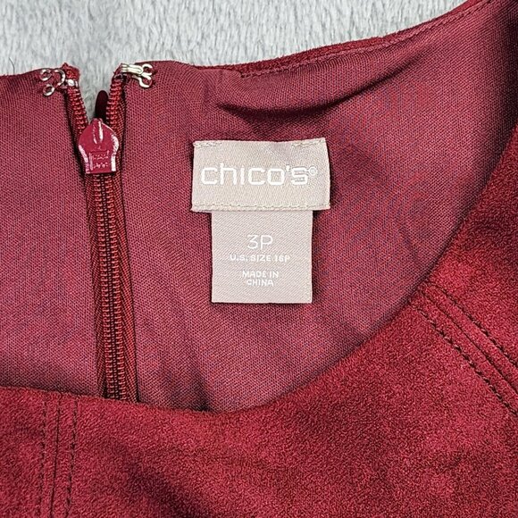 Chicos Dress Sleeveless Velvet Petite 3P US 16P Red Knee Shift Party Office - Picture 5 of 9